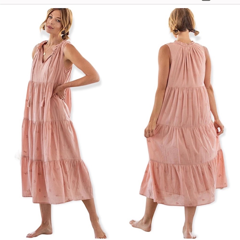 LoveStitch Strawberry Wine Maxi Dress In Blush Size Medium Cotton Maxi Prairie